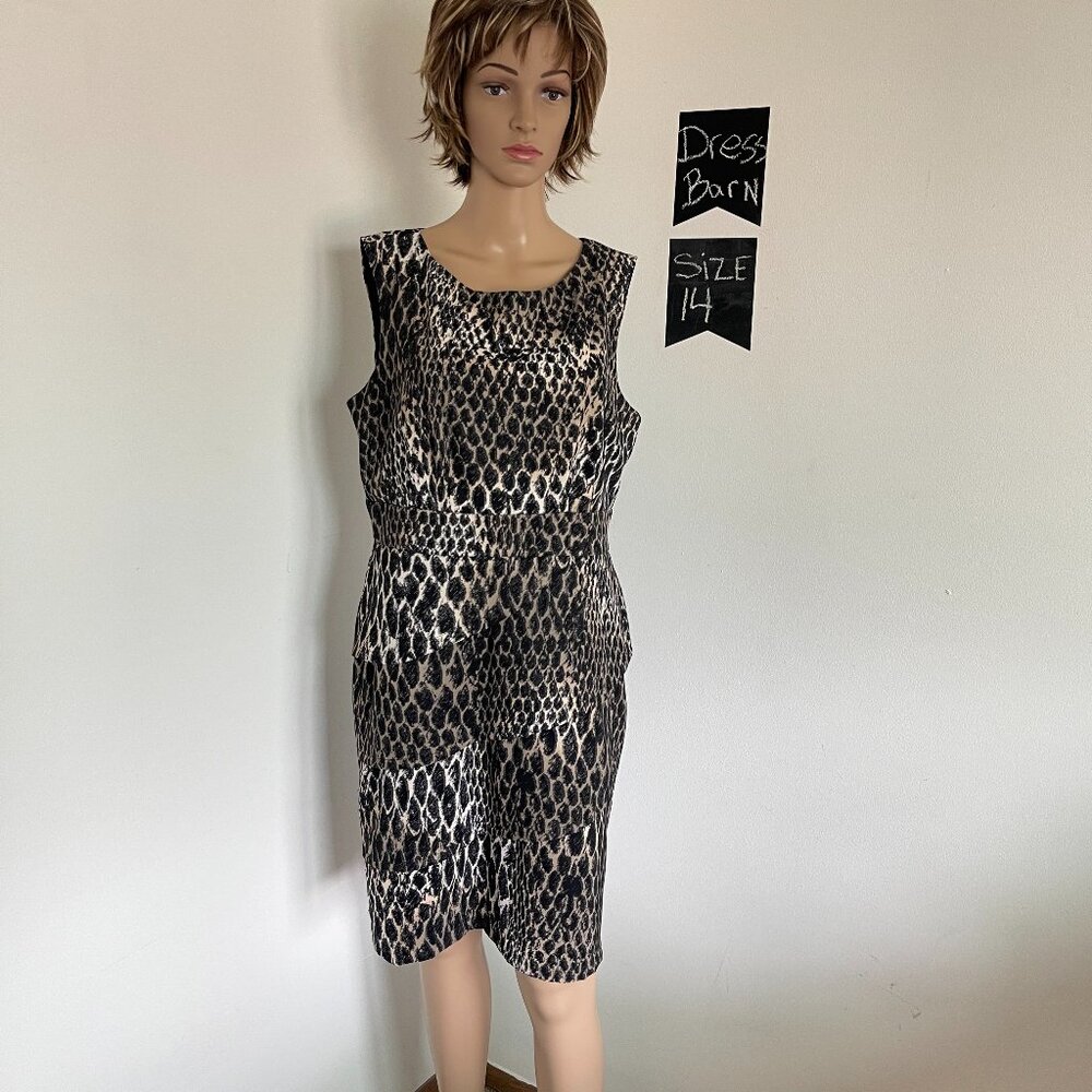 Dress Barn Animal Print Sleeveless Scoop Neck Sheath Dress size 14